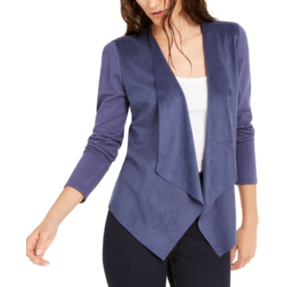 NWT Alfani Women's Sweater Inkberry Size XXL Plus Faux-Suede Open Cardigan
